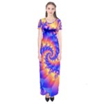 Colorful Psychedelic Spiral Fractal Short Sleeve Maxi Dress