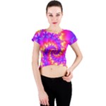 Colorful Psychedelic Spiral Fractal Crew Neck Crop Top