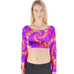 Colorful Psychedelic Spiral Fractal Long Sleeve Crop Top (Tight Fit)