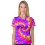 Colorful Psychedelic Spiral Fractal Women s V-Neck Sport Mesh Tee