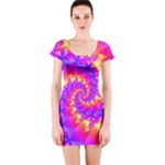 Colorful Psychedelic Spiral Fractal Short Sleeve Bodycon Dress