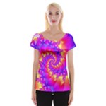 Colorful Psychedelic Spiral Fractal Women s Cap Sleeve Top