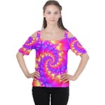 Colorful Psychedelic Spiral Fractal Women s Cutout Shoulder Tee