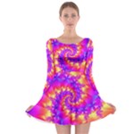 Colorful Psychedelic Spiral Fractal Long Sleeve Skater Dress