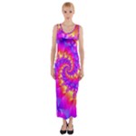 Colorful Psychedelic Spiral Fractal Fitted Maxi Dress