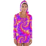 Colorful Psychedelic Spiral Fractal Women s Long Sleeve Hooded T-shirt