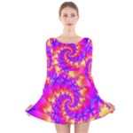 Colorful Psychedelic Spiral Fractal Long Sleeve Velvet Skater Dress