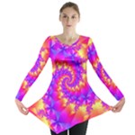 Colorful Psychedelic Spiral Fractal Long Sleeve Tunic 