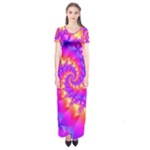 Colorful Psychedelic Spiral Fractal Short Sleeve Maxi Dress