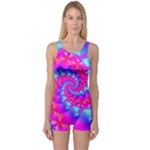 Colorful Pink and Blue Spiral Fractal One Piece Boyleg Swimsuit