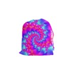 Colorful Pink and Blue Spiral Fractal Drawstring Pouch (Small)