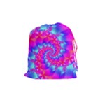 Colorful Pink and Blue Spiral Fractal Drawstring Pouch (Medium)