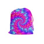 Colorful Pink and Blue Spiral Fractal Drawstring Pouch (Large)