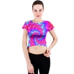 Colorful Pink and Blue Spiral Fractal Crew Neck Crop Top