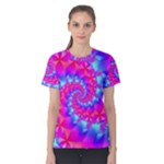 Colorful Pink and Blue Spiral Fractal Women s Cotton Tee