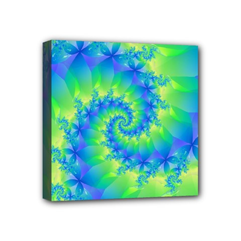 Colorful Blue and Green Spiral Fractal  Mini Canvas 4  x 4  (Stretched) from ArtsNow.com