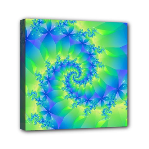 Colorful Blue and Green Spiral Fractal  Mini Canvas 6  x 6  (Stretched) from ArtsNow.com