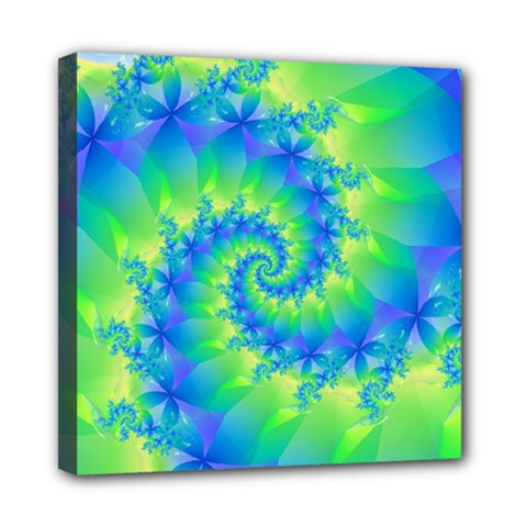 Colorful Blue and Green Spiral Fractal  Mini Canvas 8  x 8  (Stretched) from ArtsNow.com