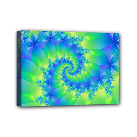 Colorful Blue and Green Spiral Fractal  Mini Canvas 7  x 5  (Stretched) from ArtsNow.com