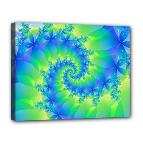 Colorful Blue and Green Spiral Fractal  Canvas 14  x 11  (Stretched) from ArtsNow.com