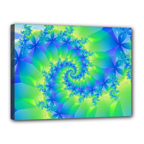 Colorful Blue and Green Spiral Fractal  Canvas 16  x 12  (Stretched) from ArtsNow.com