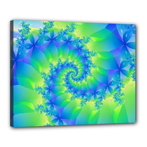 Colorful Blue and Green Spiral Fractal  Canvas 20  x 16  (Stretched) from ArtsNow.com