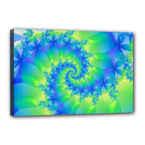 Colorful Blue and Green Spiral Fractal  Canvas 18  x 12  (Stretched) from ArtsNow.com