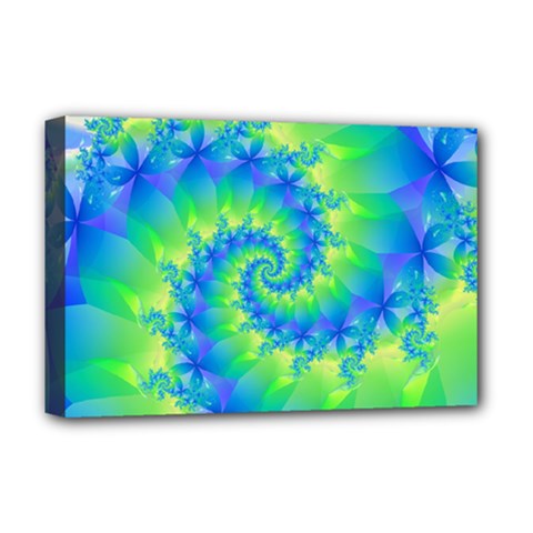 Colorful Blue and Green Spiral Fractal  Deluxe Canvas 18  x 12  (Stretched) from ArtsNow.com