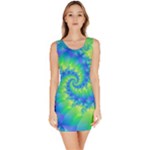 Colorful Blue and Green Spiral Fractal  Bodycon Dress