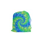 Colorful Blue and Green Spiral Fractal  Drawstring Pouch (Small)