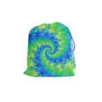 Colorful Blue and Green Spiral Fractal  Drawstring Pouch (Medium)