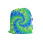 Colorful Blue and Green Spiral Fractal  Drawstring Pouch (Large)