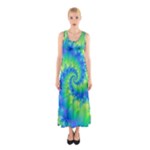 Colorful Blue and Green Spiral Fractal  Sleeveless Maxi Dress