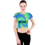 Colorful Blue and Green Spiral Fractal  Crew Neck Crop Top