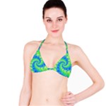 Colorful Blue and Green Spiral Fractal  Bikini Top