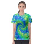 Colorful Blue and Green Spiral Fractal  Women s Sport Mesh Tee