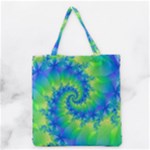 Colorful Blue and Green Spiral Fractal  Grocery Tote Bag