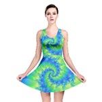 Colorful Blue and Green Spiral Fractal  Reversible Skater Dress