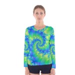 Colorful Blue and Green Spiral Fractal  Women s Long Sleeve Tee