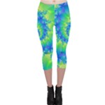 Colorful Blue and Green Spiral Fractal  Capri Leggings 