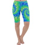 Colorful Blue and Green Spiral Fractal  Cropped Leggings 