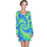 Colorful Blue and Green Spiral Fractal  Long Sleeve Nightdress