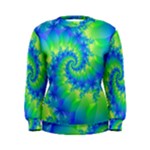 Colorful Blue and Green Spiral Fractal  Women s Sweatshirt