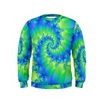 Colorful Blue and Green Spiral Fractal  Kids  Sweatshirt