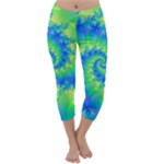 Colorful Blue and Green Spiral Fractal  Capri Winter Leggings 