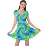 Colorful Blue and Green Spiral Fractal  Cap Sleeve Dress