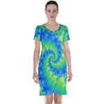 Colorful Blue and Green Spiral Fractal  Short Sleeve Nightdress