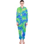 Colorful Blue and Green Spiral Fractal  Hooded Jumpsuit (Ladies)