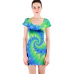 Colorful Blue and Green Spiral Fractal  Short Sleeve Bodycon Dress