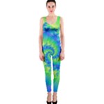 Colorful Blue and Green Spiral Fractal  OnePiece Catsuit